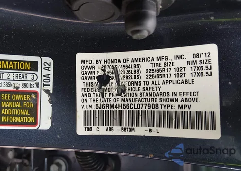 2012 Honda Cr-V Ex from USA, damaged, VIN 5J6RM4H56CL077908